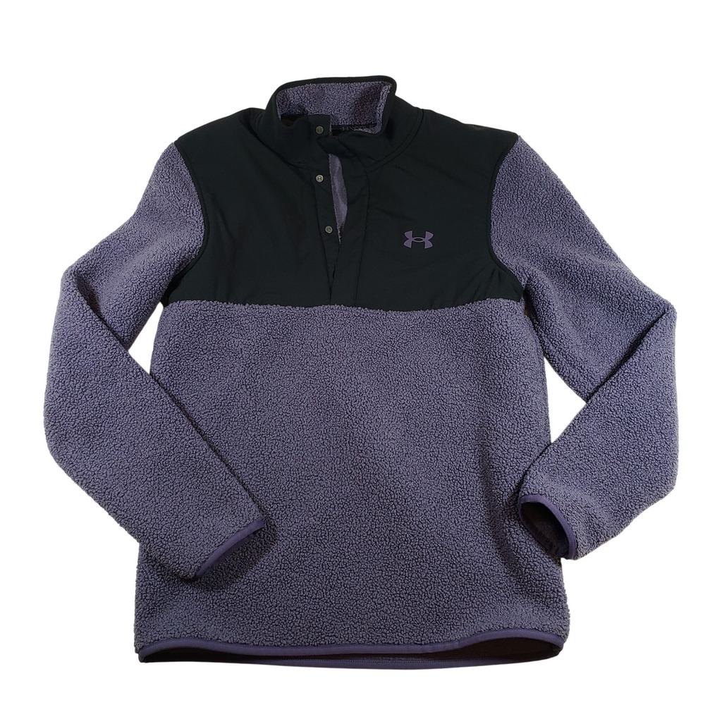 Under Armour Purple Black Sherpa Fleece‎ Snap Neck Pullover Sweater Size SM PCH